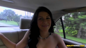 Ava cash excites a guy in his car