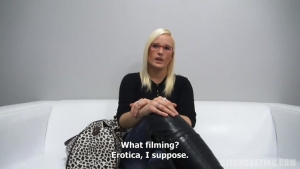 Czech casting casting Tereza blond blowjob anal teen glasses