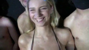 Intense Bukkake for a blond slut with big boobs
