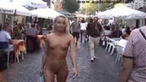 Naked in the street totally nude in public place